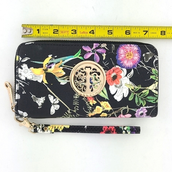 Dasein Continental Zip Around Black Multi Colour Floral Wallet Clutch  Wristlet - Picture 13 of 13